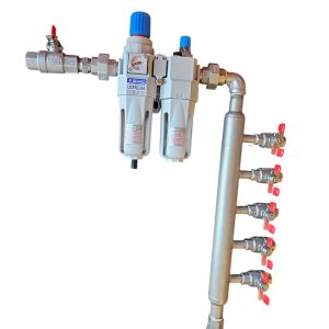AH0095 1" Air Header with 5 user 1/4" stainless steel butterfly valves inlet and drain 1/2" and filter reducer